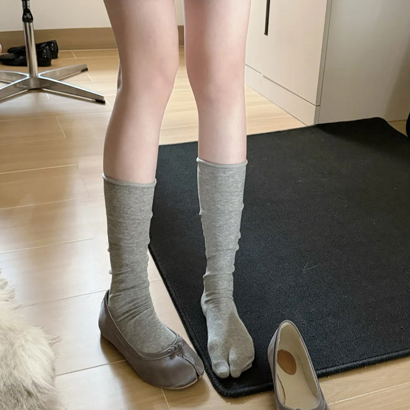 Women's Summer Thin Split-Toe Socks, Korean Style Ins-Style Socks, Slouch Socks, Long Socks, Gray Slimming Long Socks