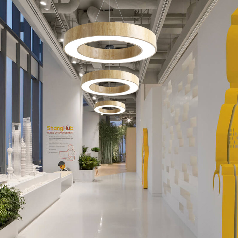 led hollow circle black wood grain color personality duplex staircase circular chandelier office aisle hall corridor