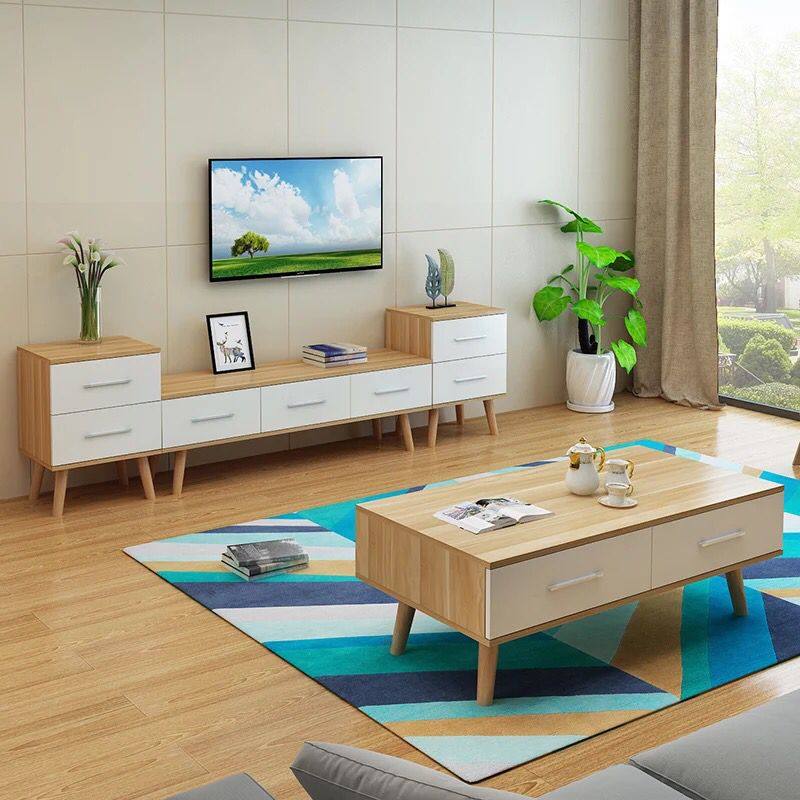 Nordic TV cabinet coffee table combination small apartment set simple Japanese living room modern bedroom floor sideboard