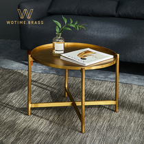 Nordic sofa side brass round corner coffee table small coffee table simple restaurant small apartment European style retro round table simple