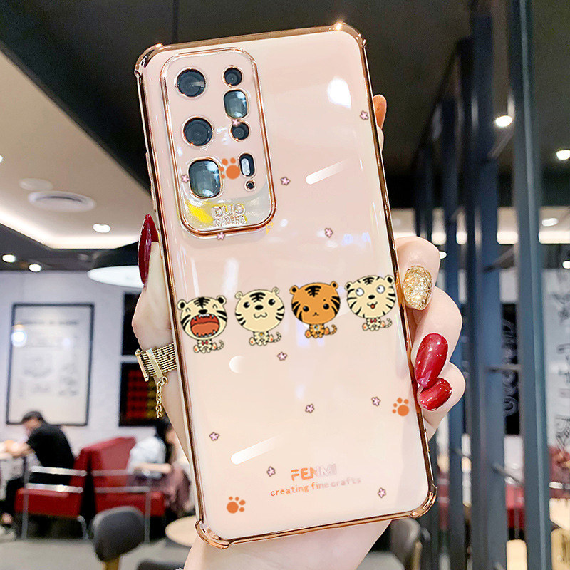 Suitable for Huawei p40 mobile phone protection shell individuality creativity p40pro silicone gel full bag anti-fall soft shell p40pro electroplating cartoon cute tennis red lady Tide Cards Brief-ins Wind New