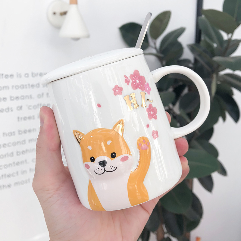 Love graces of rural style ceramic mugs shiba inu design mugs, 400 ml milk, valentine