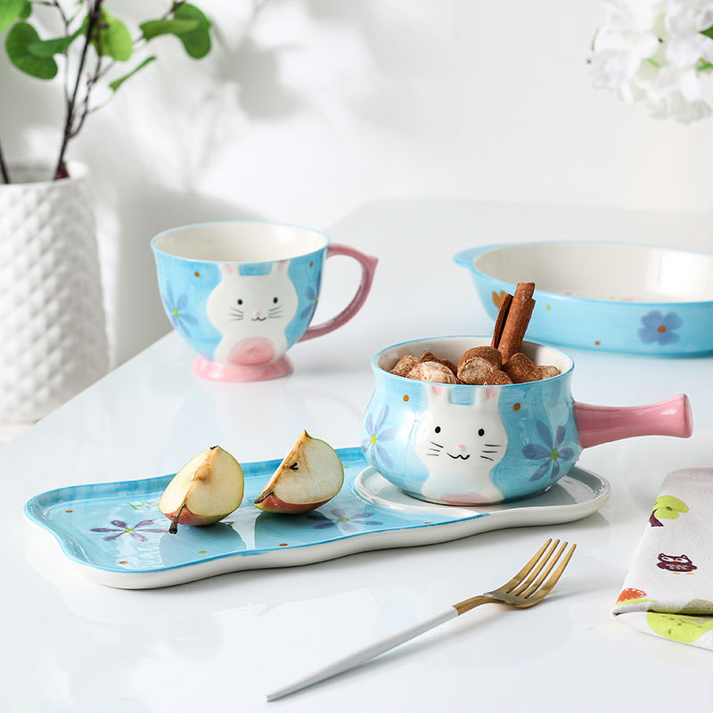 Love graces of interesting creative ceramic tableware hand - made hare stereo modelling under glaze color children 's dishes