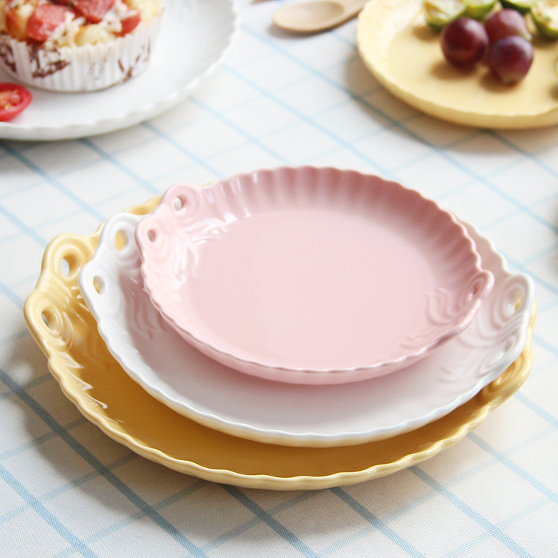 Love graces jingdezhen European relief lovely bowknot dish pure pink candy color plate ears breakfast tray