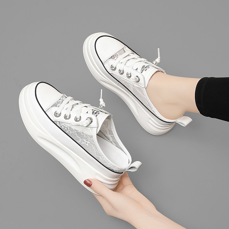 Semi - slippers in the leather bag in the summer of 2022 new small white hundred thick substrate increase breathable net sandals