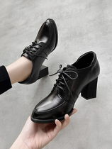 Small leather shoes womens high-heeled spring and autumn long standing not tired feet autumn and winter genuine leather deep mouth single shoes black 2022 formal work shoes