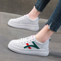 Leather small white shoes womens 2021 spring and autumn new flat-bottomed all-match casual shoes soft leather thick-soled womens shoes with increased inner height