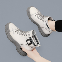 Leather Martin boots womens 2022 winter new fleece womens warm British style flat bottom comfortable versatile fashion boots