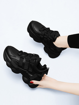 Leather daddy shoes womens black ins trendy retro 2022 spring autumn and winter new thick bottom heightened sports and leisure
