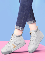 Leather high-top shoes womens 2022 new autumn small white shoes soft bottom womens shoes casual sports shoes womens high state