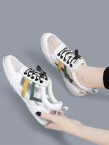 Leather sandals womens 2022 summer new breathable outer wear flat bottom sports mesh soft bottom hollow small white mesh shoes