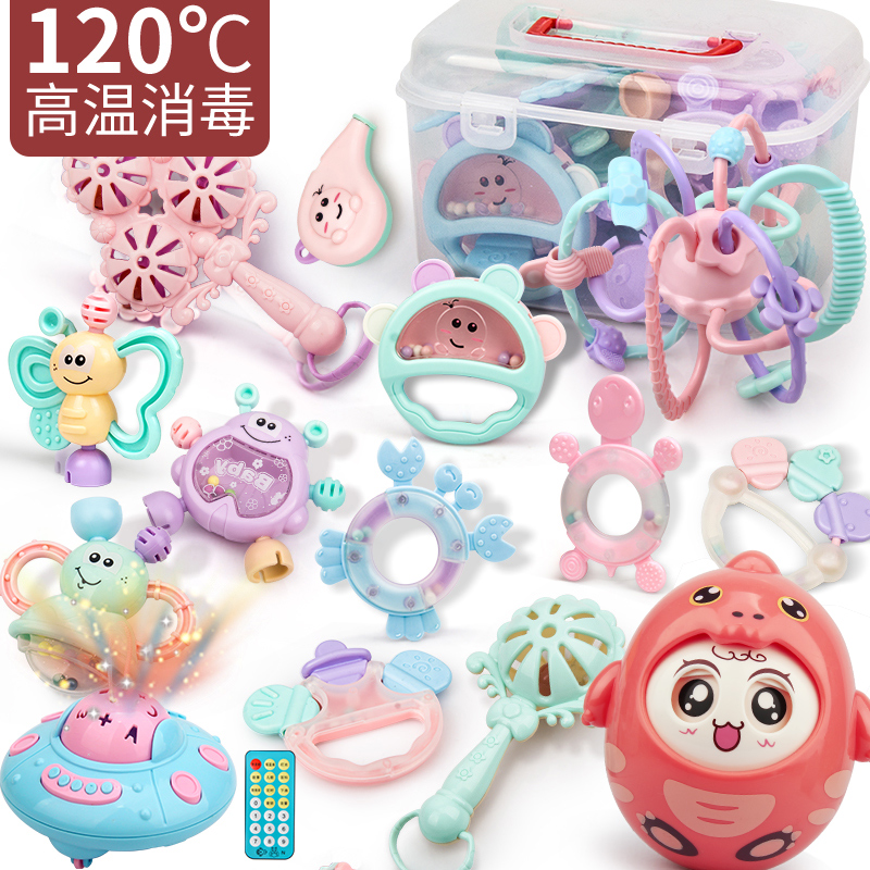 Newborn baby toy puzzle early education hand rattle 0-1 year old baby soothe and bite the tooth-fixing device to grasp 3-6 months