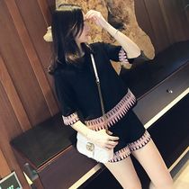 Sandro Moscoloni new black Western style shorts set womens summer fashion thin wide leg pants two-piece set