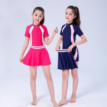Childrens Professional Swimsuit Womens Training Girl Swimwear Princess Skirt Style Korean Fashion CUHK Child Split Short Sleeve Swimsuit