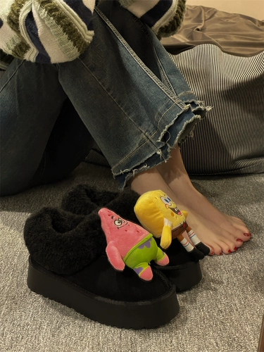 Мультяшные сапоги, зимняя флисовая обувь на платформе, коллекция 2022