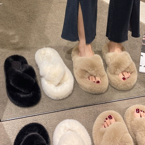 Усовершенствованные Hepburn Hypermine Wool Slipper Women Press 2024 Осень Новая INS WIND Plush Cotton Trailm