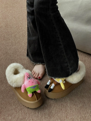 Мультяшные сапоги, зимняя флисовая обувь на платформе, коллекция 2022