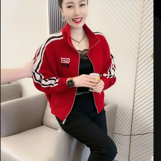 2022 Mother's Clothing Spring and Autumn Short Style Western Style Coat Middle-aged Women's Knitted Cardigan Baseball Jacket for 40 to 50 Years Old