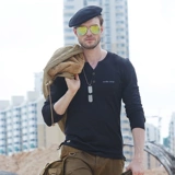 Джип, боевая машина, мужской хлопковый тонкий приятный телу лонгслив для отдыха, осенний, V-образный вырез, оверсайз