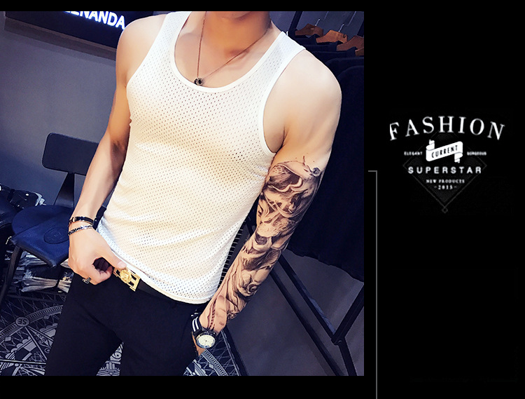 Mùa hè lưới mồ hôi vest nam băng lụa breathable hollow Slim mồ hôi vest loại mỏng thể dục thể thao kích thước lớn áo sơ mi nam