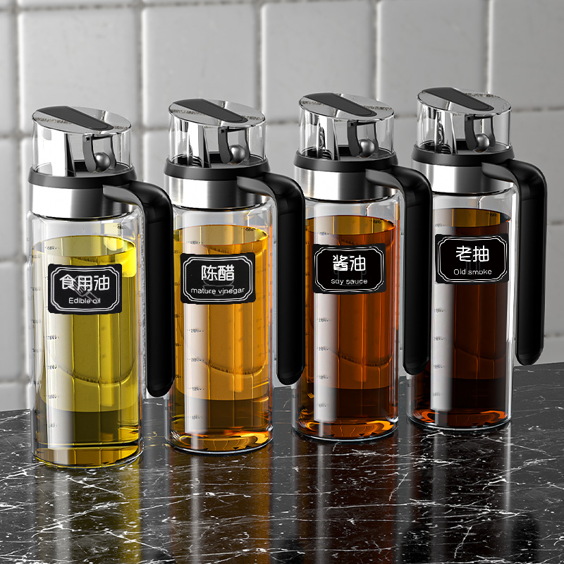 Glass Oil Jug Oil oil Oil Tank Kitchen Oil for home opening and closing seasoning bottle sauce Vinegar Seasoning Special Suit-Taobao