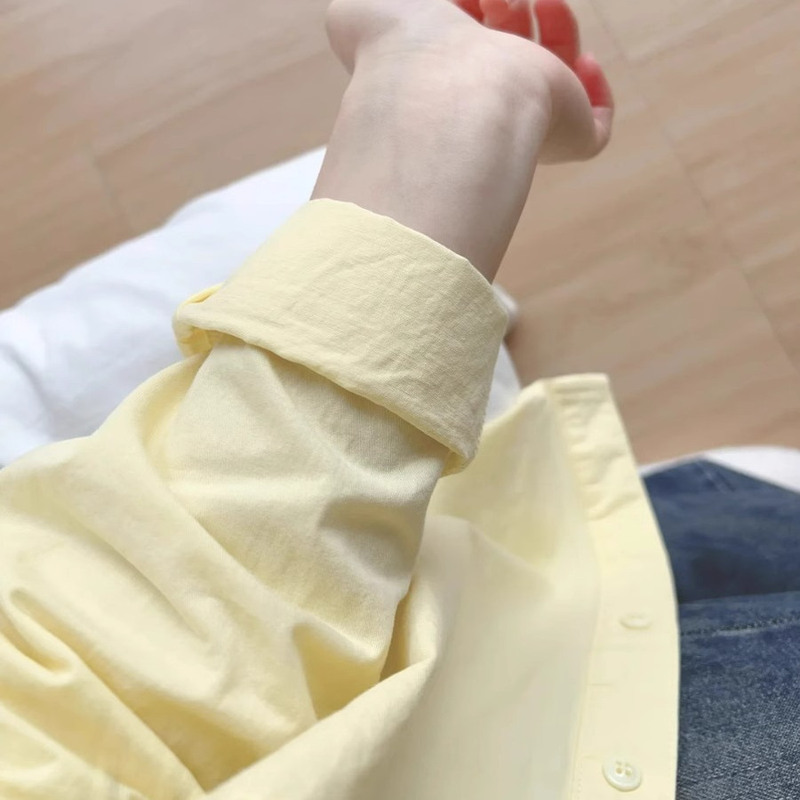 Creamy Yellow Long-Sleeved Shirt Jacket for Women 2026 Spring New Loose Fit Petite Dopamine Sun Protection Shirt Top Creamy Yellow Long-Sleeved Shirt Jacket for Women 2026 Spring New Loose Fit Petite Dopamine Sun Protection Shirt Top