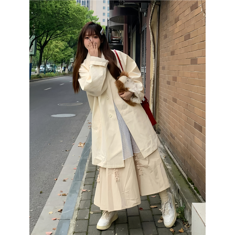 High-End White Popular Trench Coat for Women 2026 Spring and Autumn New Style Petite Korean and Japanese Casual Mid-Length Style