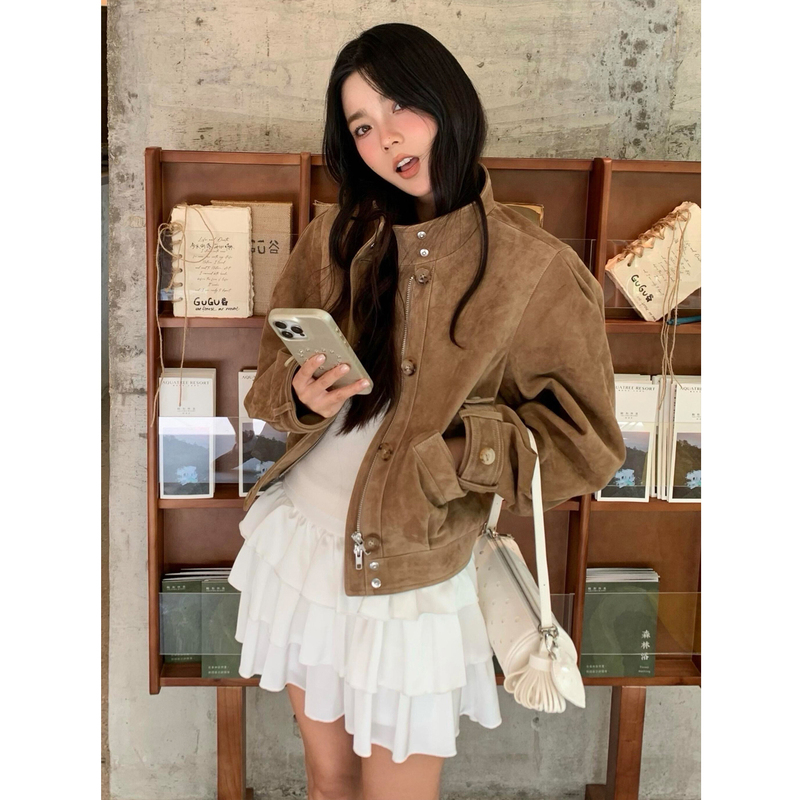 Retro Suede High-End Short Korean-Style Jacket for Women 2026 New Autum Style, Very Good-Looking, Thin Jacket for Small People Retro Suede High-End Short Korean-Style Jacket for Women 2026 New Autum Style, Very Good-Looking, Thin Jacket for Small People