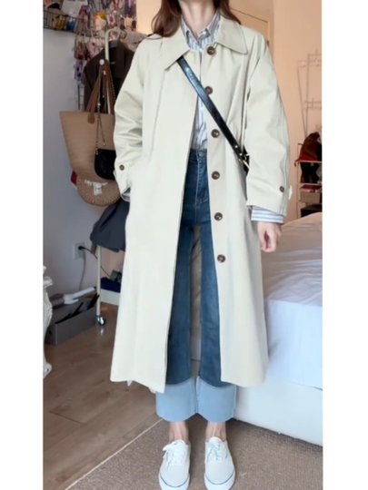 Mittellange khakifarbene Windjacke für Damen 2025, neuer Frühling und Herbst, kleine Person, hochwertiger und superschöner koreanischer und japanischer Stil