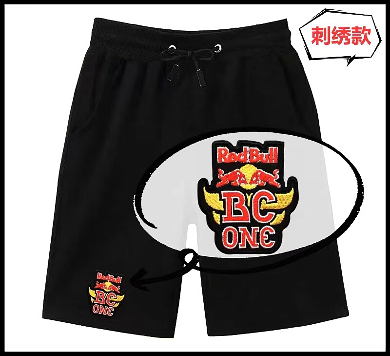 Redbullman Red Bull Embroidered Shorts for Men and Women, Pure Cotton Five-Point Shorts, Street Dance Sports Loose Beach Shorts