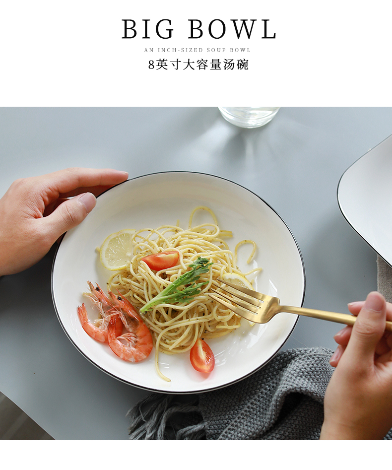 Hj dishes suit household 4/6 men jingdezhen ceramic tableware European large noodles soup bowl bowl dish group