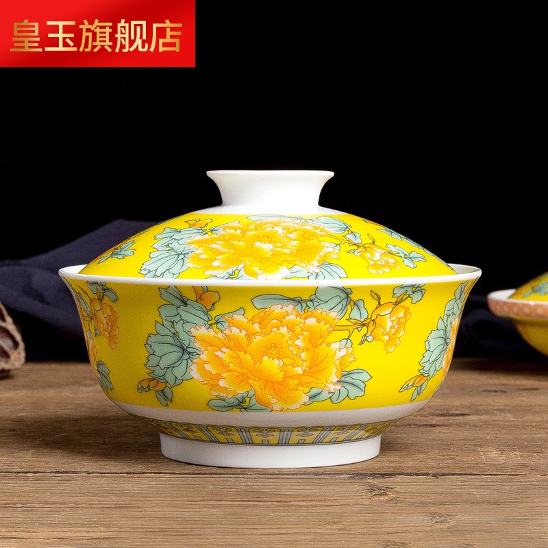Jingdezhen ceramic blue and white and exquisite with cover plate dishes home soup bowl dishes household tableware porcelain