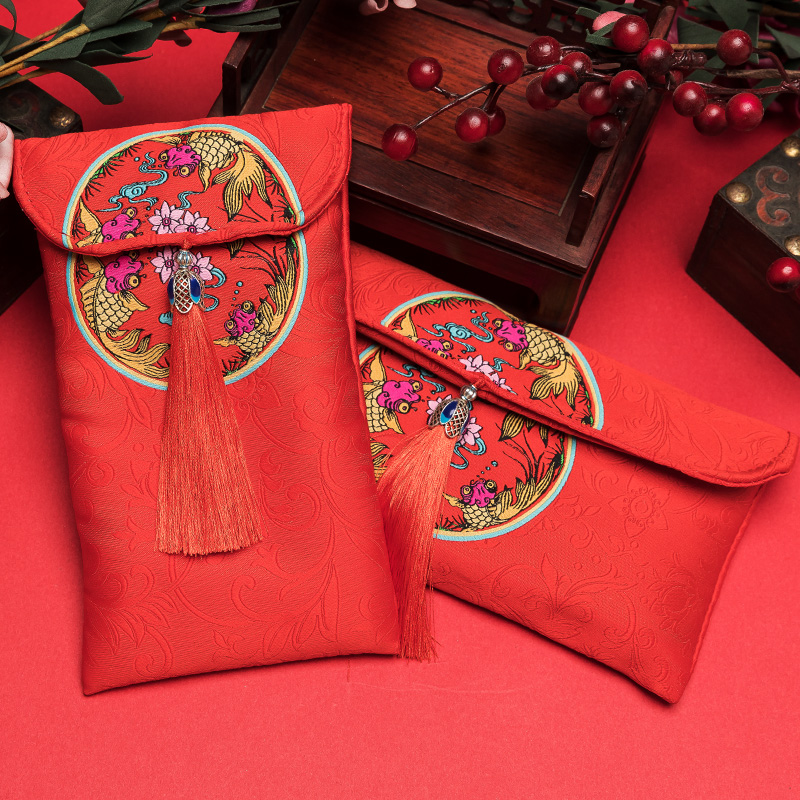 Pick-up New Year Spring Festival Birthday housewarming Ten thousand Yuan brocade cloth soft red envelope Wedding wedding change mouth Satin embroidery red packet