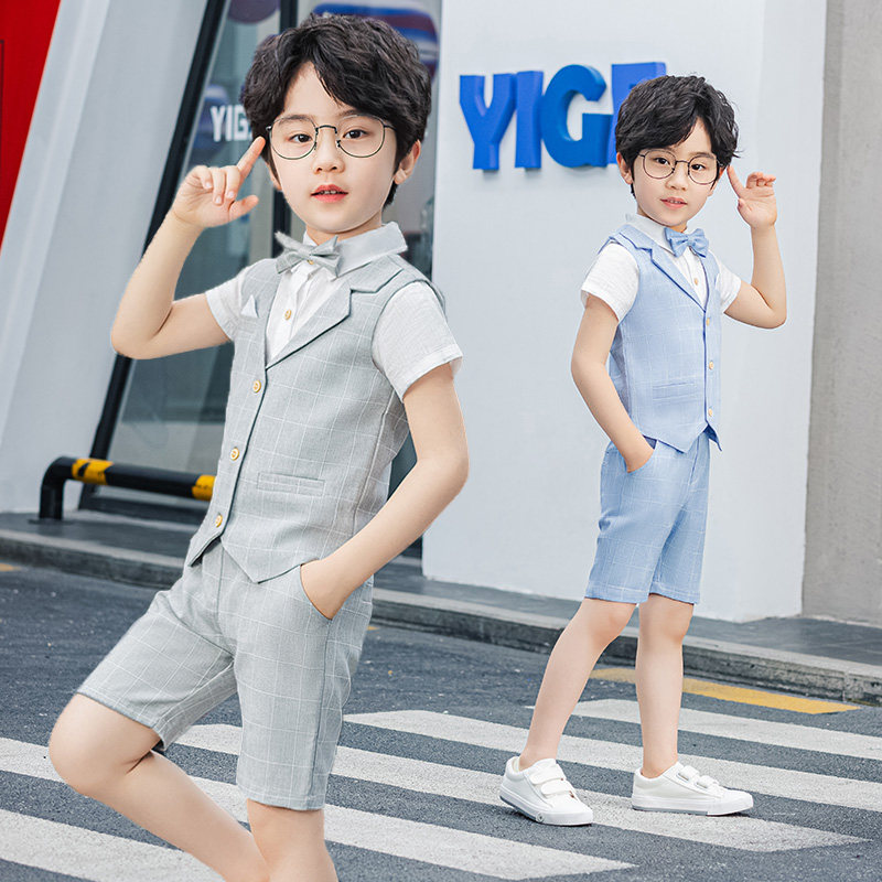 Boy's suit vest suit Summer Playboy small gown Children's boy acting costume presenter acting out of costume