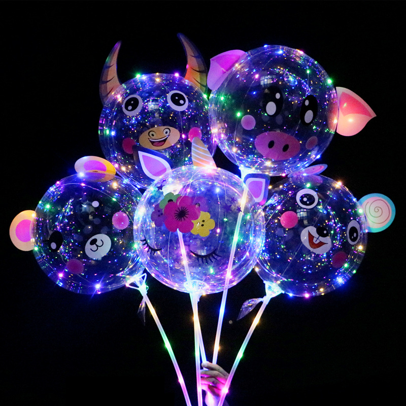 Net red Popo ball with light Luminous Balloon Children Cartoon Fire Bursting transparent with pole Colorful Lights Street Selling Stall