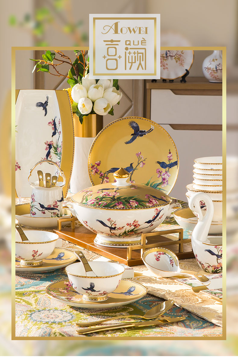 Mr Wei tableware suit household Chinese wind high - end dishes European - style Qiao Li gift ipads bowls disc of jingdezhen ceramics