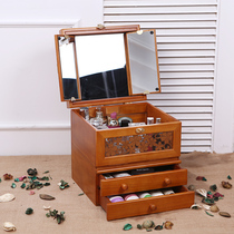 Cosmetic box with mirror solid wood dormitory desktop drawer type cosmetics skin care box dressing box cosmetic Holder