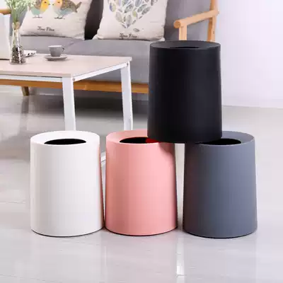 Double-layer European-style trash can Trash can with lid Creative plastic office powder room living room kitchen household paper basket