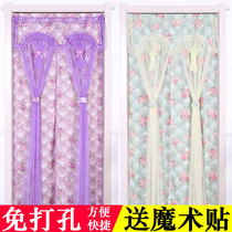 Household four seasons lace door curtain Bedroom living room punch-free screen curtain Kitchen bathroom double open partition curtain anti-mosquito curtain