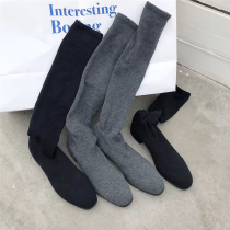2021 autumn and winter new Korean version thin knitted wool elastic socks boots women thick-heeled medium-high-heeled over-the-knee boots women