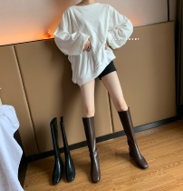 Knight boots womens boots 2021 autumn new flat leather boots thick-heeled knee-high-heeled boots but knee-high boots