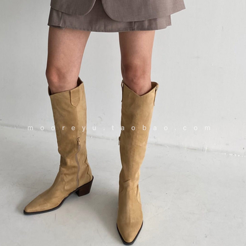 South Korea Cowboy Boots Children Long Drum Boots 2021 Spring Autumn New Pointed Retro Inron Wind High Cylinder Riding Boots