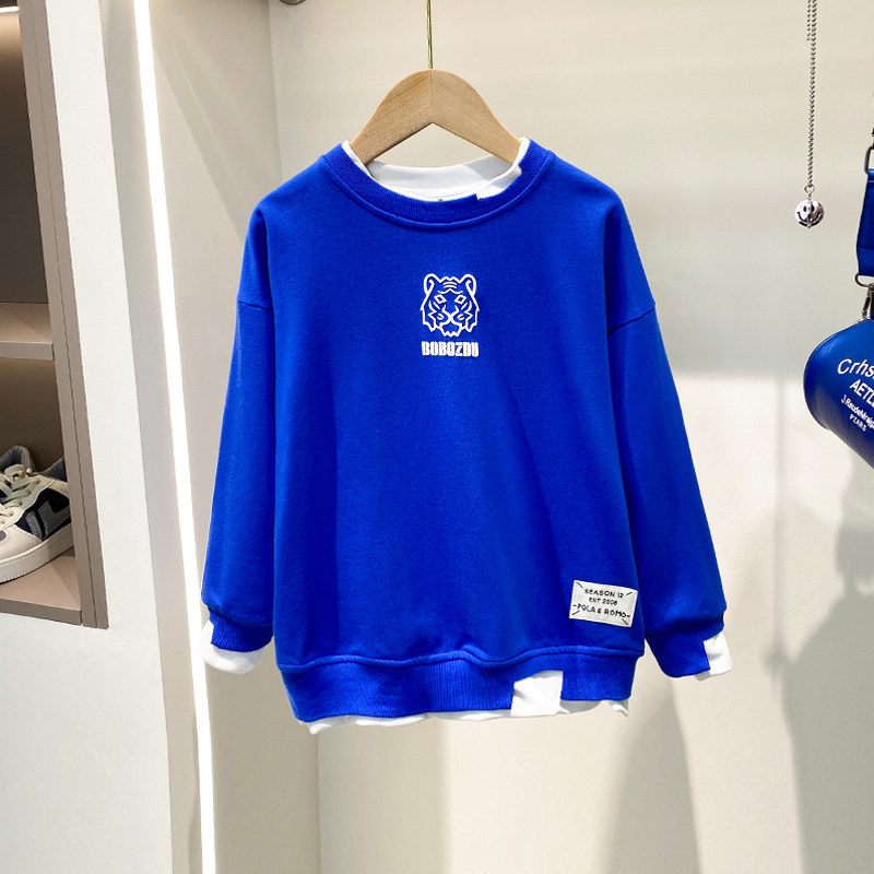 Boy's sweatshirt 2022 Spring loaded with new thin Ocean sends CUHK Tong Chun autumn fake two blouses Klein blue 12 years old