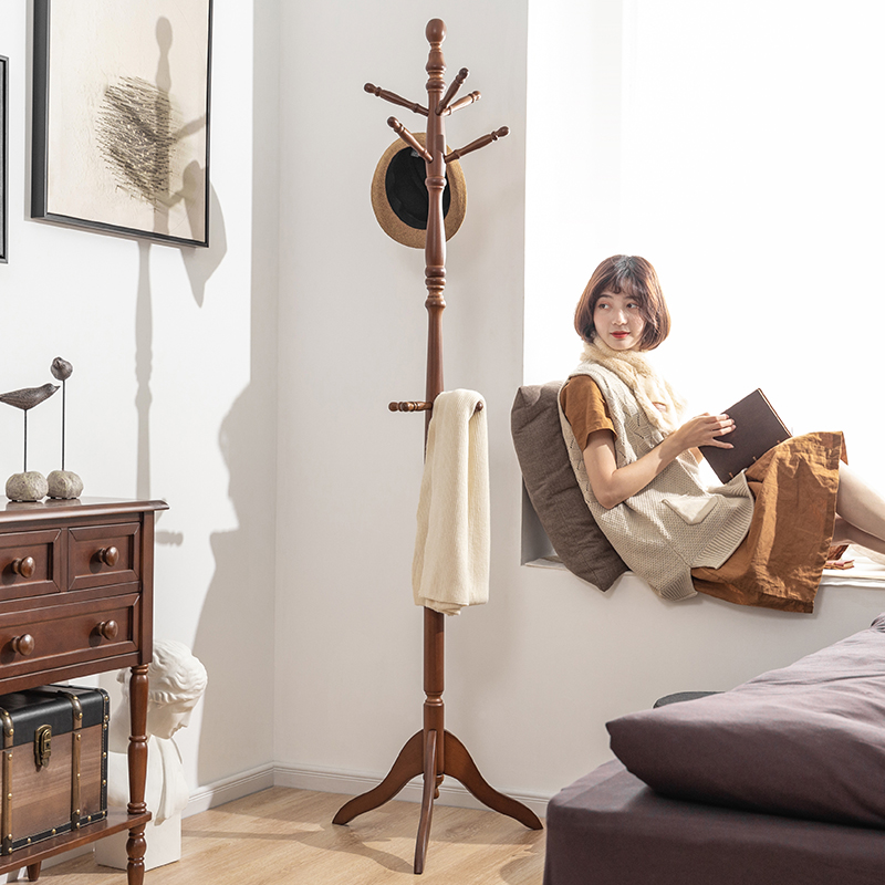 Solid wooden cap frame floor rack household single-rod bedroom door hanging shelf simple living room hanging pole