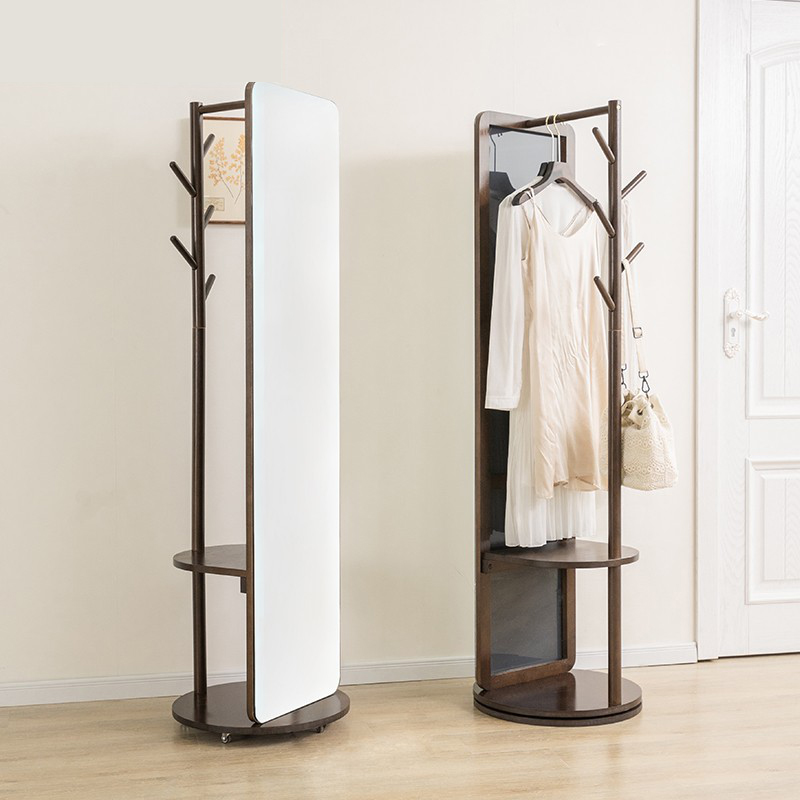 Solid Wood Whole-body Mirror Whole Body Mirror Integrated Wardrobe Full Body Mirror Floor Mirror Floor Bedroom Rotatable Mirror Mobile Hanging Hanger