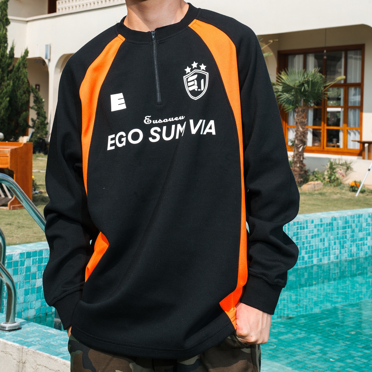 Eusoueu アメリカンフットボールユニフォーム オリジナル レトロ ラグビー カップル ナショナルタイド 長袖 ラウンドネック ジッパー ヘビースウェットシャツ