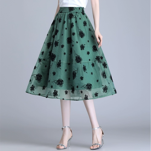 Бархатная длинная летняя юбка, средней длины, эластичная талия, А-силуэт