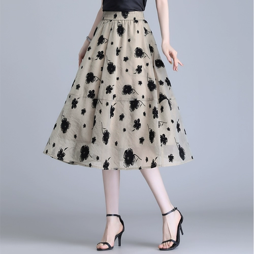 Бархатная длинная летняя юбка, средней длины, эластичная талия, А-силуэт