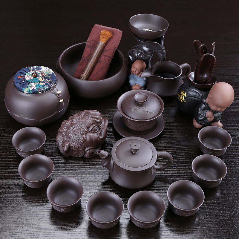 Auspicious industry purple sand tea set kung fu tea set a complete set of purple clay pottery and porcelain are it suit household cups