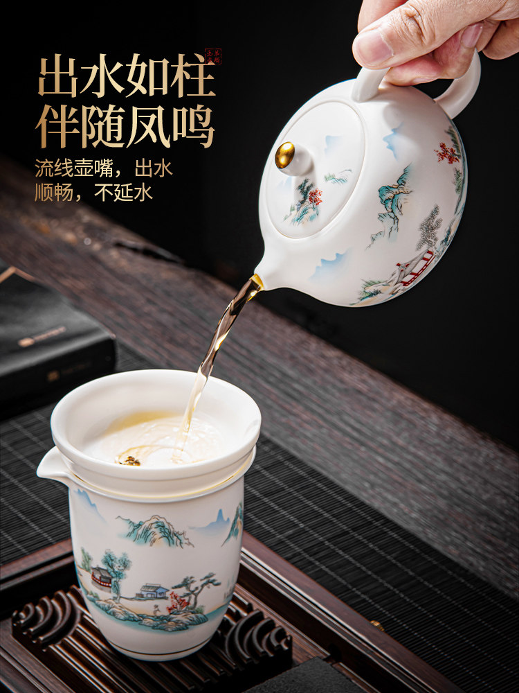 Unglazed Jade Porcelain Tea Set 2026 New Model Teapot Kung Fu Tea Cups High-End Store Celebration New Year Gift